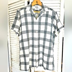 Vintage 1950s Checked Windowpane Print Cotton Button Down Shirt Small